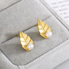 Leaf Pearl Stud Earrings For Women Girls Gold Color Boho Earings Jewerly Christmas Gift 2023 Trend boucle oreille femme