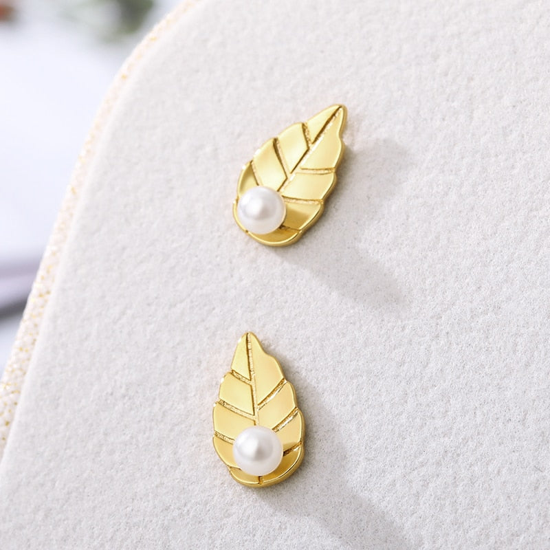 Leaf Pearl Stud Earrings For Women Girls Gold Color Boho Earings Jewerly Christmas Gift 2023 Trend boucle oreille femme