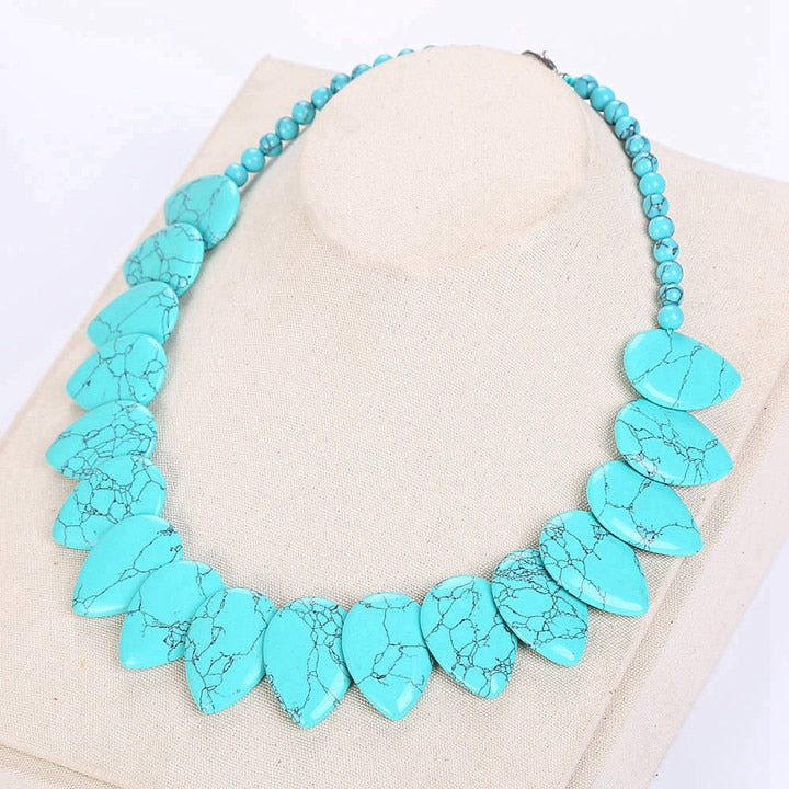 Leaf Pendant Necklace Ethnic Women Choker Natural Stone Jewelry Gemstone Men Female Fashion Accessories Vintage Male Bohemian