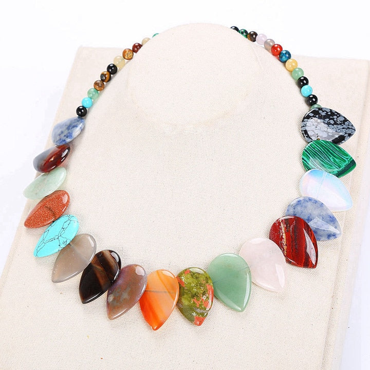 Leaf Pendant Necklace Ethnic Women Choker Natural Stone Jewelry Gemstone Men Female Fashion Accessories Vintage Male Bohemian
