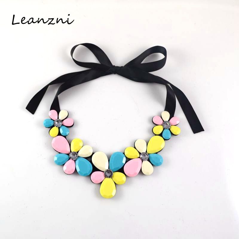 Leanzni  collocation necklace pendant, acrylic & resin material, velvet ribbon embryo, multicolor flower necklace, women presen