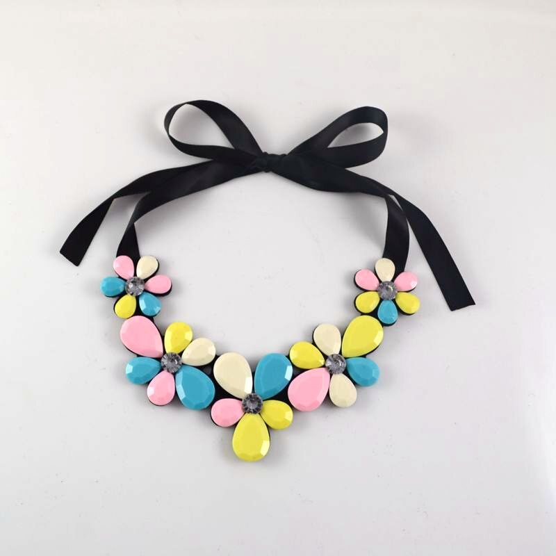 Leanzni  collocation necklace pendant, acrylic & resin material, velvet ribbon embryo, multicolor flower necklace, women presen