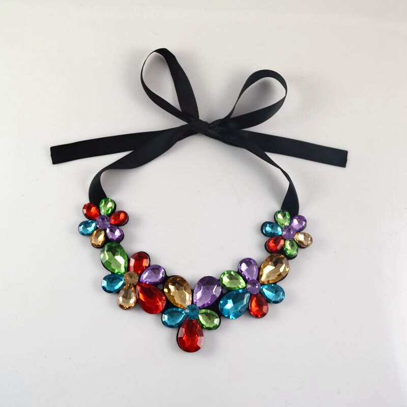 Leanzni  collocation necklace pendant, acrylic & resin material, velvet ribbon embryo, multicolor flower necklace, women presen