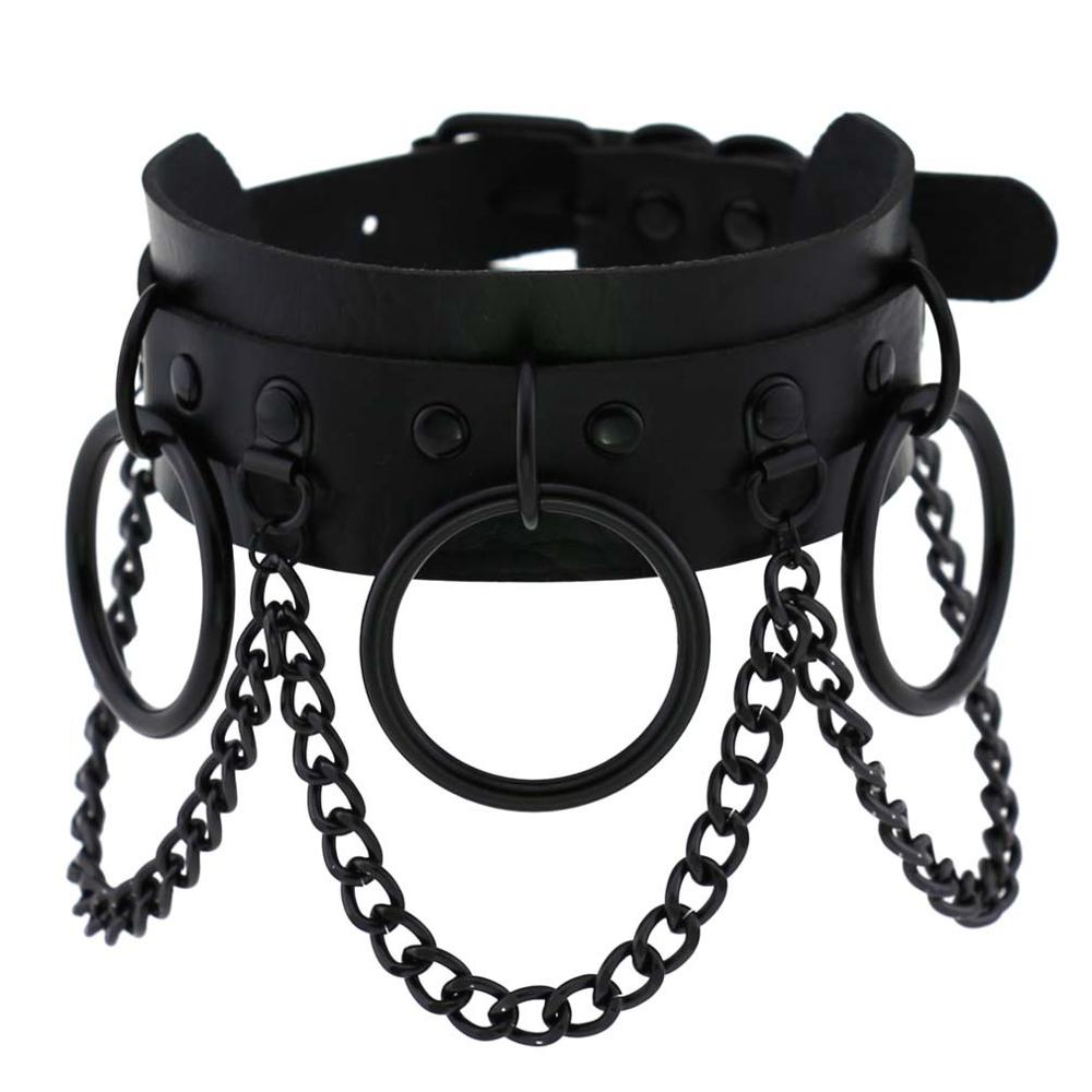 Leather Black Chains Choker Necklace Goth Punk Harajuku Sexy Vegan Collar Necklaces Studded Chokers Bondage Emo Rave Jewelry