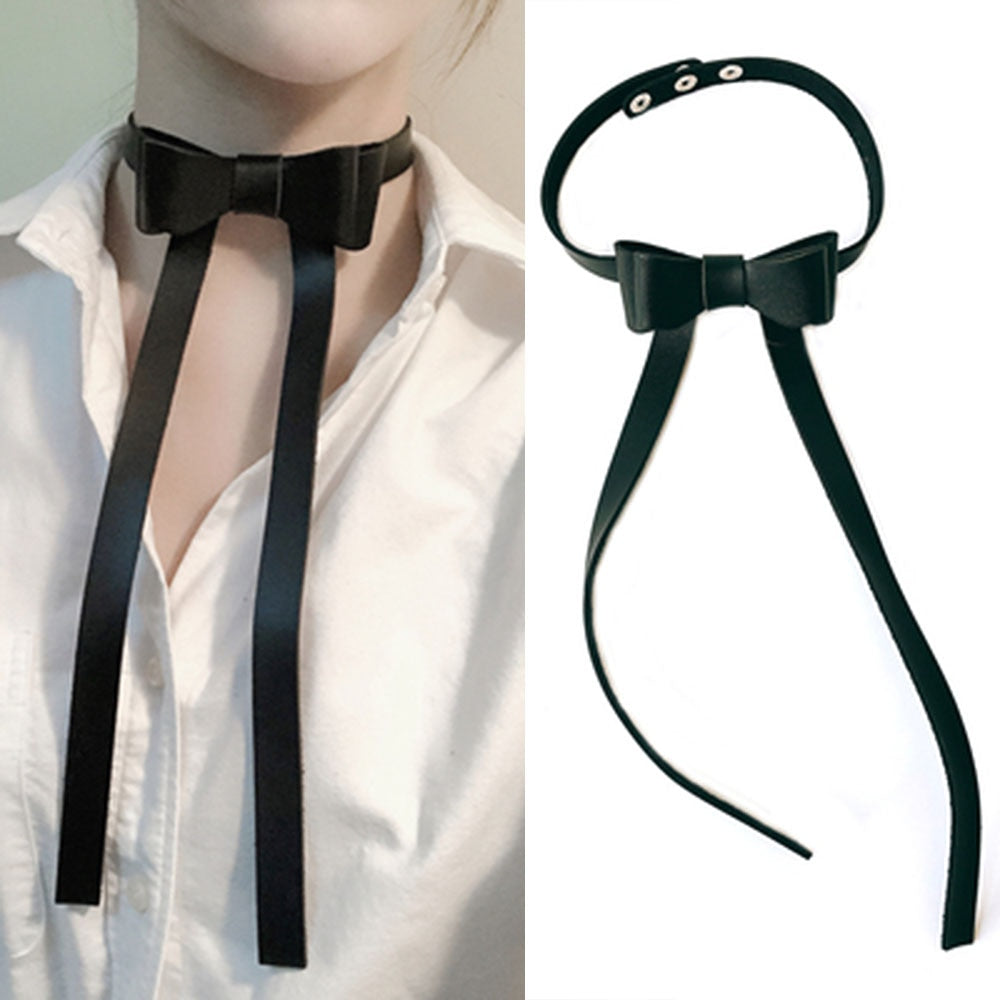 Leather Bow Knot Necklace Collar Punk Bow Tie Neckcloth Clothing Accessories For Women