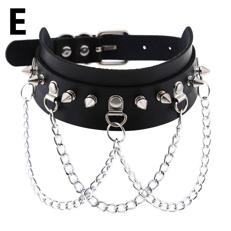 Leather Choker Collar For Women Goth Punk Choker Chain Silver Color Collar Sexy Chocker Rivet Chain Necklace Festival Jewelry
