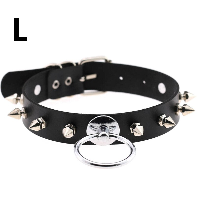 Leather Choker Collar For Women Goth Punk Choker Chain Silver Color Collar Sexy Chocker Rivet Chain Necklace Festival Jewelry