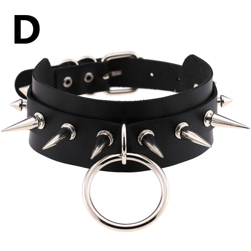 Leather Choker Collar For Women Goth Punk Choker Chain Silver Color Collar Sexy Chocker Rivet Chain Necklace Festival Jewelry