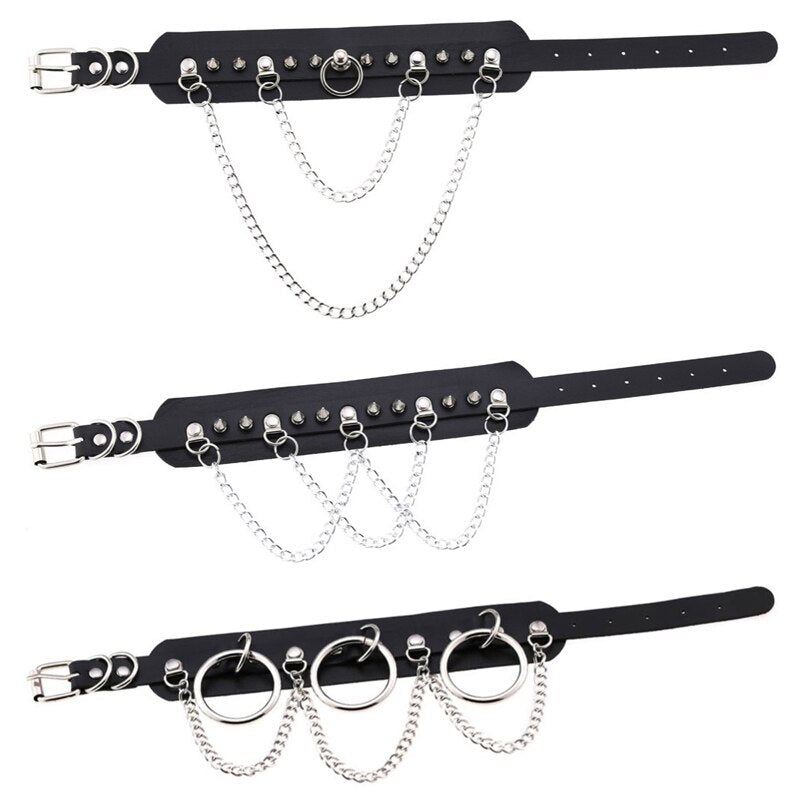 Leather Choker Collar For Women Goth Punk Choker Chain Silver Color Collar Sexy Chocker Rivet Chain Necklace Festival Jewelry