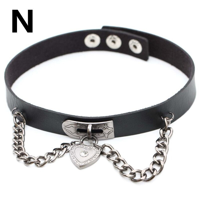 Leather Choker Collar For Women Goth Punk Choker Chain Silver Color Collar Sexy Chocker Rivet Chain Necklace Festival Jewelry