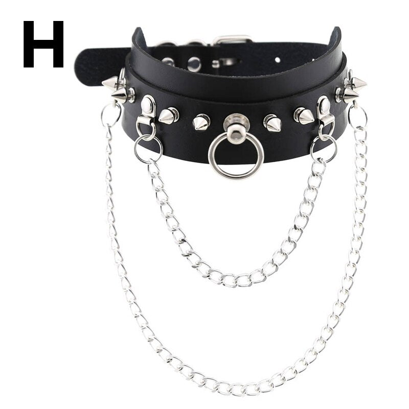 Leather Choker Collar For Women Goth Punk Choker Chain Silver Color Collar Sexy Chocker Rivet Chain Necklace Festival Jewelry