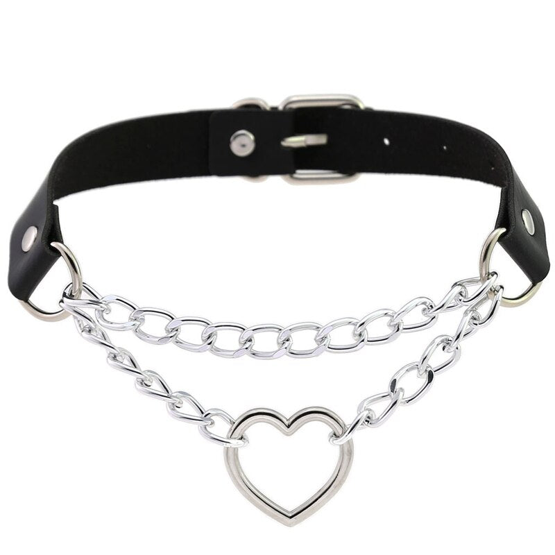 Leather Choker Collar For Women Goth Punk Choker Chain Silver Color Collar Sexy Chocker Rivet Chain Necklace Festival Jewelry