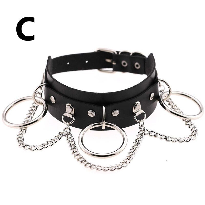 Leather Choker Collar For Women Goth Punk Choker Chain Silver Color Collar Sexy Chocker Rivet Chain Necklace Festival Jewelry