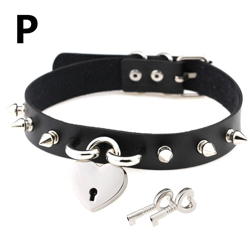 Leather Choker Collar For Women Goth Punk Choker Chain Silver Color Collar Sexy Chocker Rivet Chain Necklace Festival Jewelry