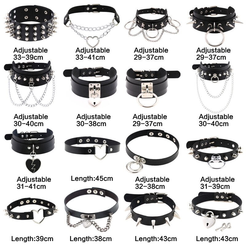 Leather Choker Collar For Women Goth Punk Choker Chain Silver Color Collar Sexy Chocker Rivet Chain Necklace Festival Jewelry