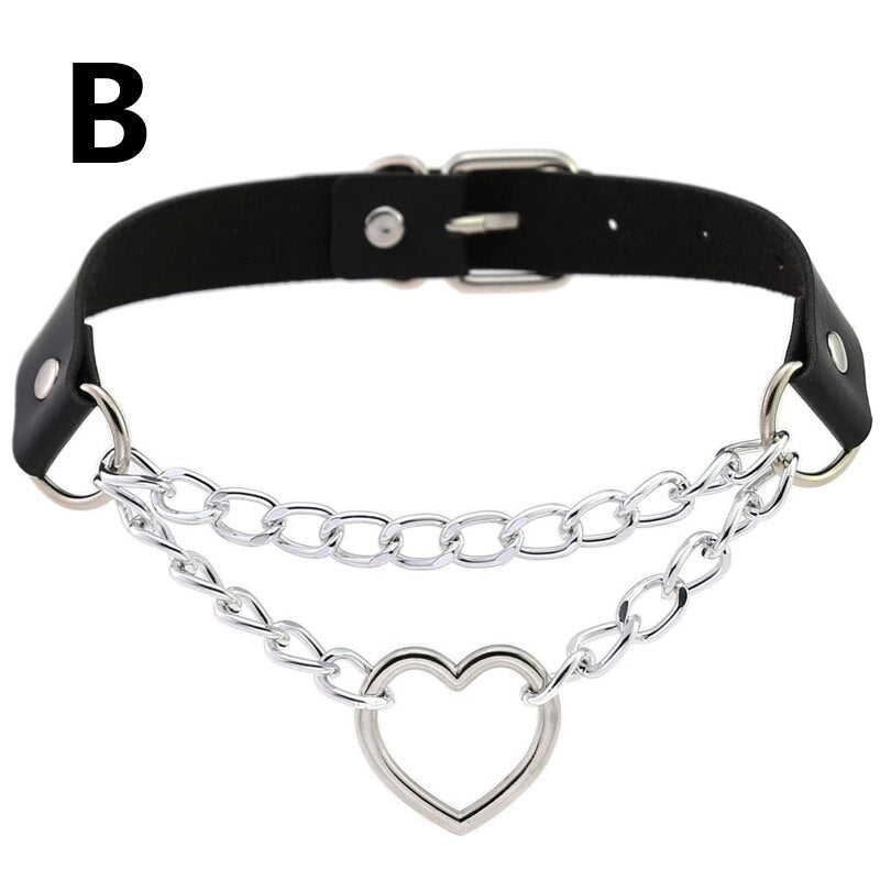 Leather Choker Collar For Women Goth Punk Choker Chain Silver Color Collar Sexy Chocker Rivet Chain Necklace Festival Jewelry