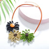 Leather Sun Flower Big Necklace for Women Hand Made Statement Necklace Pendant Vintage Ethnic Jewelry for Gift Party MX110