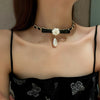 Leather chain pearl flower necklace metal personality temperament necklace retro personality tide necklace for women