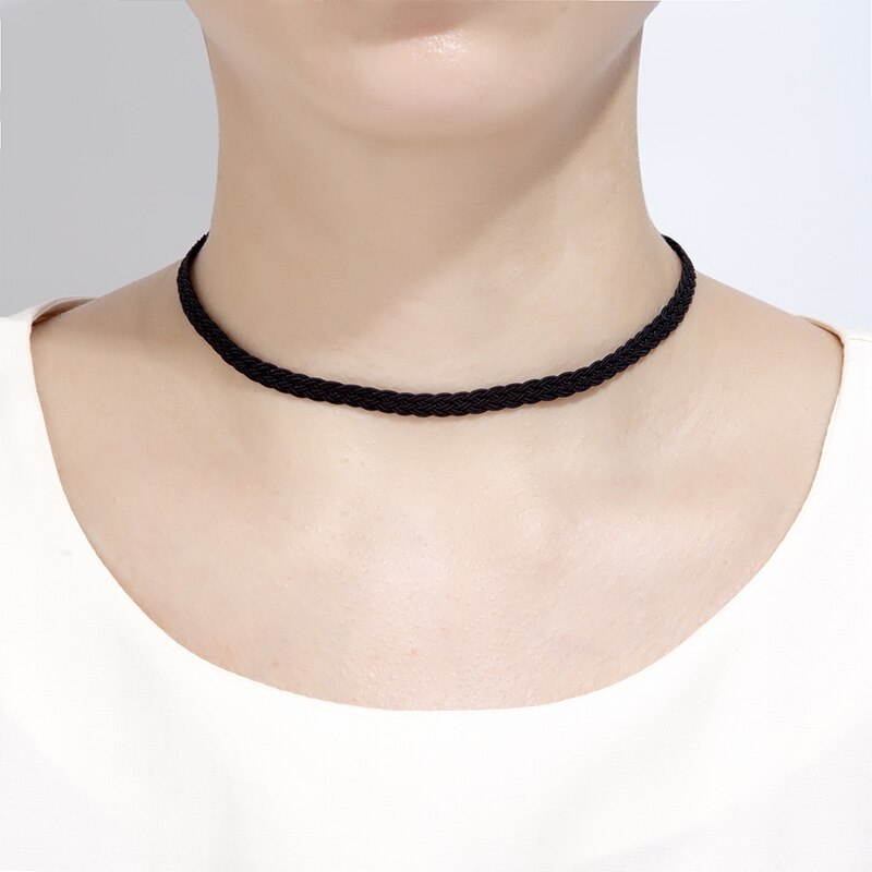 Leather woven necklace stainless steel lobster clasp clavicle chain men's cowhide with chain products women