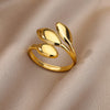Leaves Rings for Women Open Adjustable Stainless Steel Ring 2023 Trend Lucky Plant Leaf Aesthetic Wedding Jewerly anillos mujer