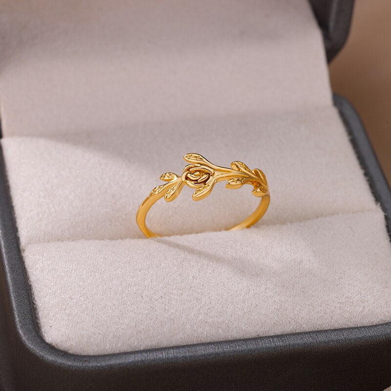Leaves Rings for Women Stainless Steel Gold Color Leaf Couple Ring Vintage Wedding Engagement Aesthetic Jewelry anillos