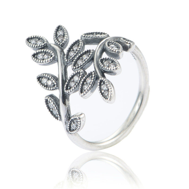 Leaves silver ring with CZ Compatible with European Brand Jewelry Newest 100% 925 Sterling Silver Ring for women
