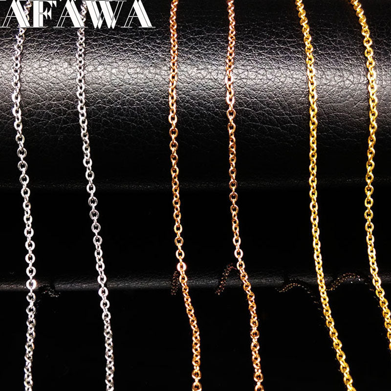 Length 50cm Stainless Steel Chain Necklaces Gold Silver Rose Color Cross Chain For Men Women Lady Steel Jewelry C67161