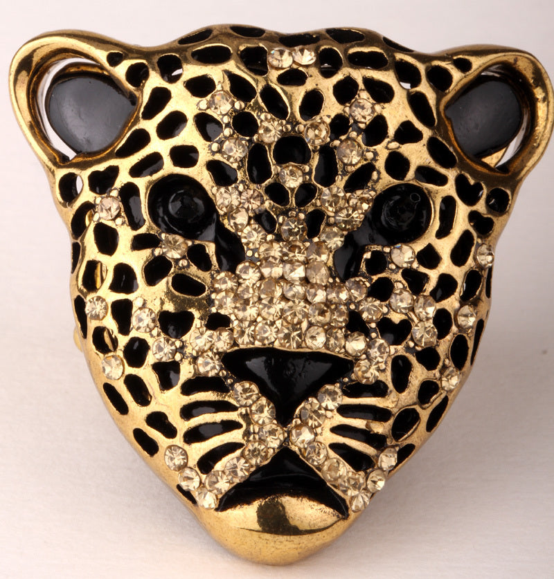 Leopard stretch ring for women antique gold & silver color W crystal fashion jewelry   dropship