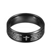Letdiffery Stainless Steel Black Color Jesus Cross Ring Letter Bible Prayer Finger Rings For Men 8mm Amulet Jewelry