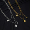 Letdiffery Vintage Multi-layer Queen Coin Choker Golden Stainless Steel Stars Cross Charms Chain Necklace 2021 Jewelry