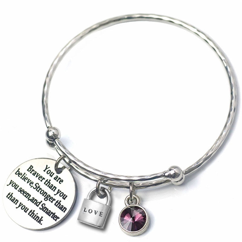 Letter Adjustable Bracelets Bangles 12 Birthstone CZ Love Charm Silver Color Wire Bangles Birthd Party Tiffan Jewelry Female