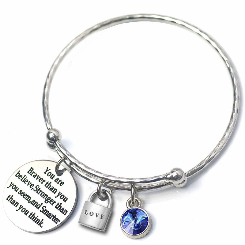 Letter Adjustable Bracelets Bangles 12 Birthstone CZ Love Charm Silver Color Wire Bangles Birthd Party Tiffan Jewelry Female