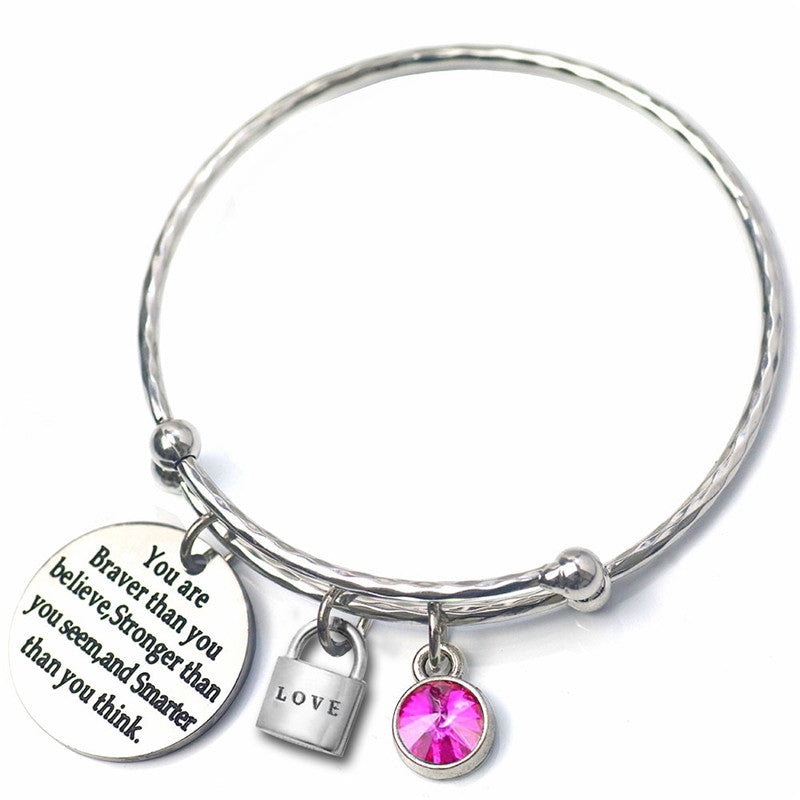 Letter Adjustable Bracelets Bangles 12 Birthstone CZ Love Charm Silver Color Wire Bangles Birthd Party Tiffan Jewelry Female