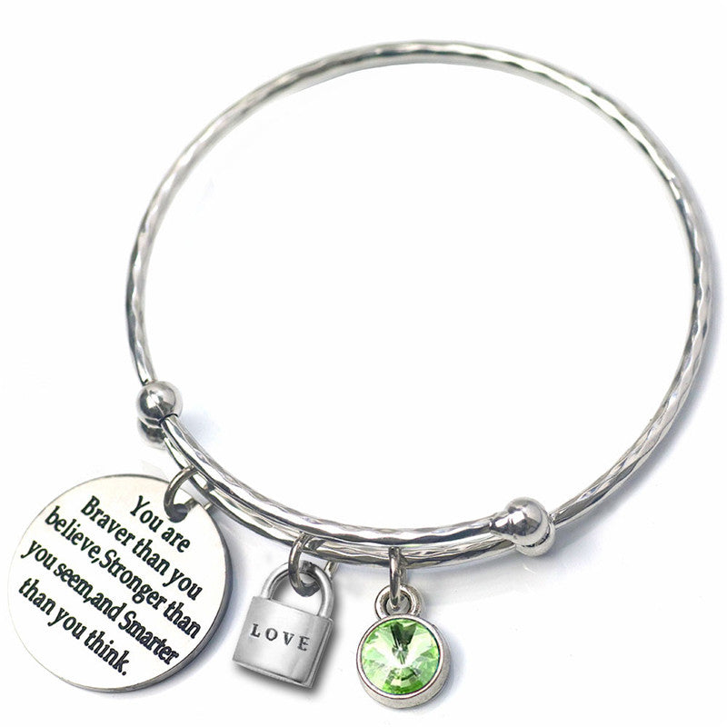 Letter Adjustable Bracelets Bangles 12 Birthstone CZ Love Charm Silver Color Wire Bangles Birthd Party Tiffan Jewelry Female