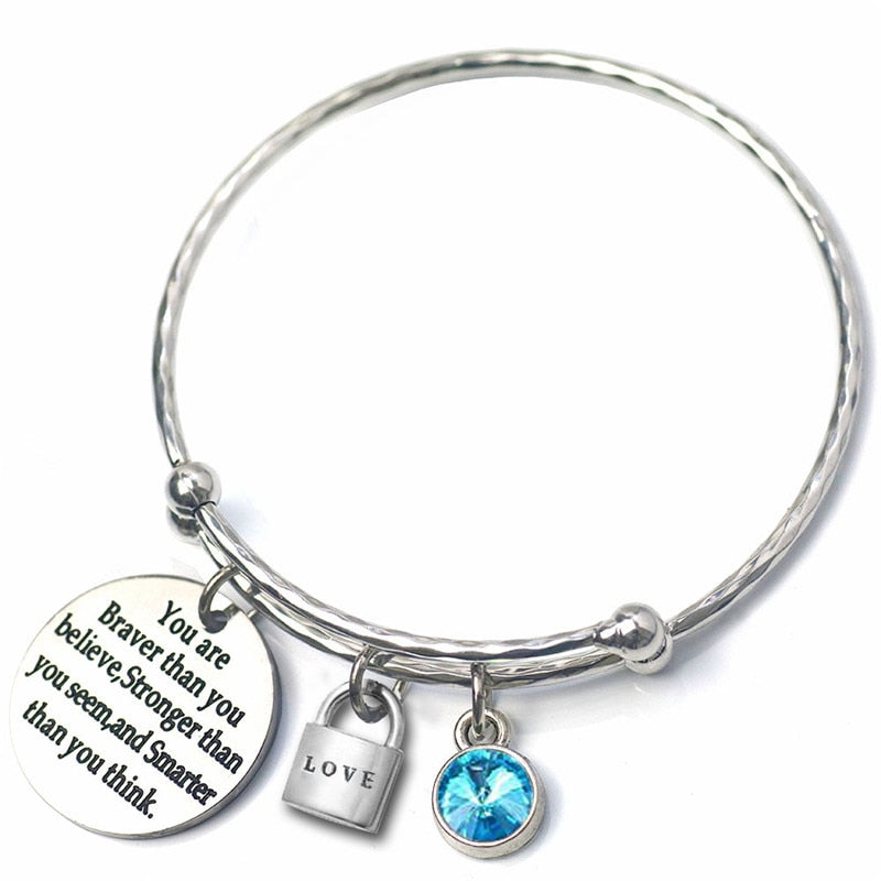 Letter Adjustable Bracelets Bangles 12 Birthstone CZ Love Charm Silver Color Wire Bangles Birthd Party Tiffan Jewelry Female