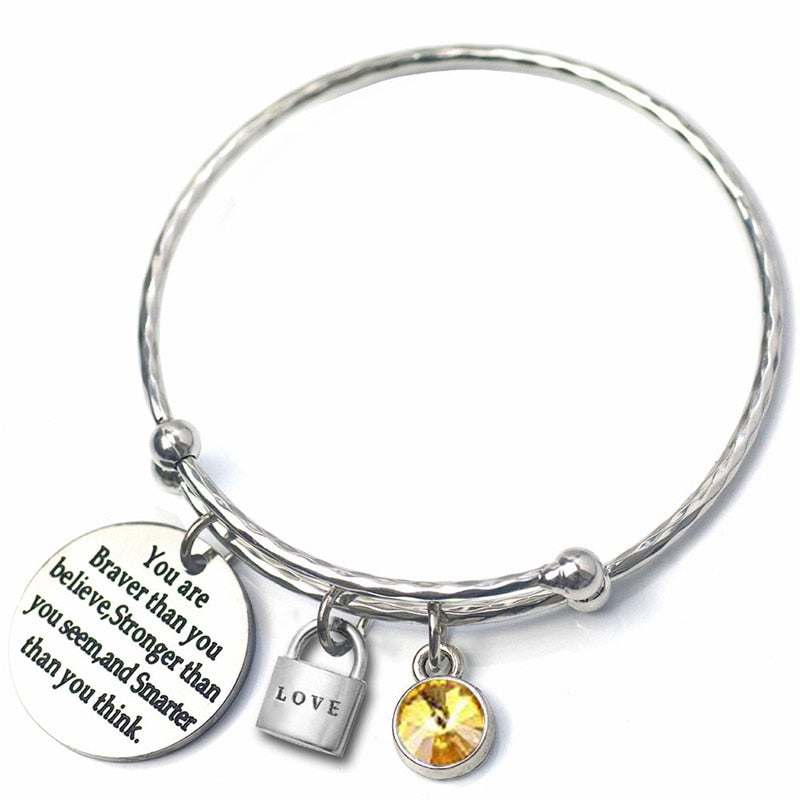 Letter Adjustable Bracelets Bangles 12 Birthstone CZ Love Charm Silver Color Wire Bangles Birthd Party Tiffan Jewelry Female
