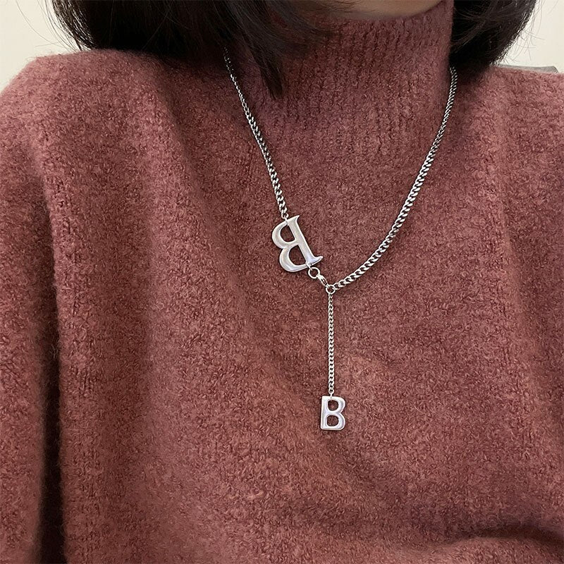 Letter B Necklaces Women's Neck Chain 925 Stamp Silver Color Necklace Steampunk  Quality Fine Jewelry Accessories