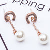 Letter C Crystal Pearl Stud Earrings Women Rose Gold Silver Rhinestone Tassel Chain Statement Charm Dangle Eardrop Ear Jewelry