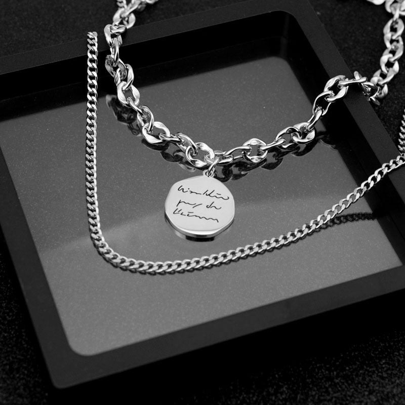 Letter Disc Double Layered Clavicle Chain Men And Women Necklace Pendant Necklace Layered Necklace Jewelry Necklace