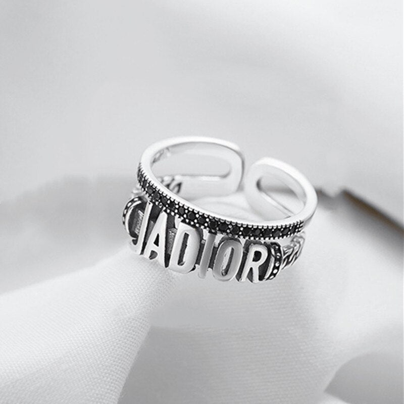 Letter JADIOR Vintage Silver Colour Ring For Woman Jewelry Aesthetic Accessories   GaaBou