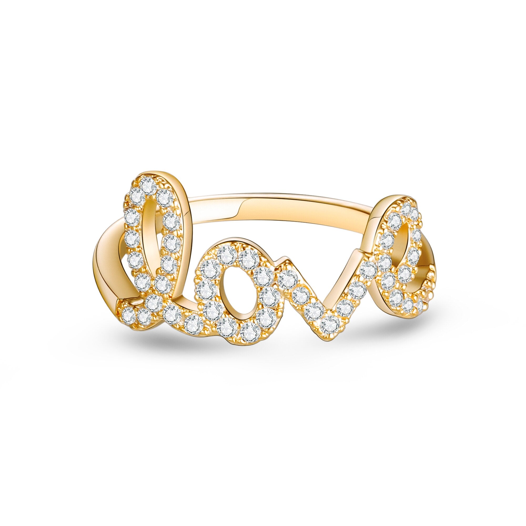 Letter Love CZ Zircon Ring For Women Alphabet Creative Finger Ring Gold Trendy Anniversary Wedding Party Jewelry