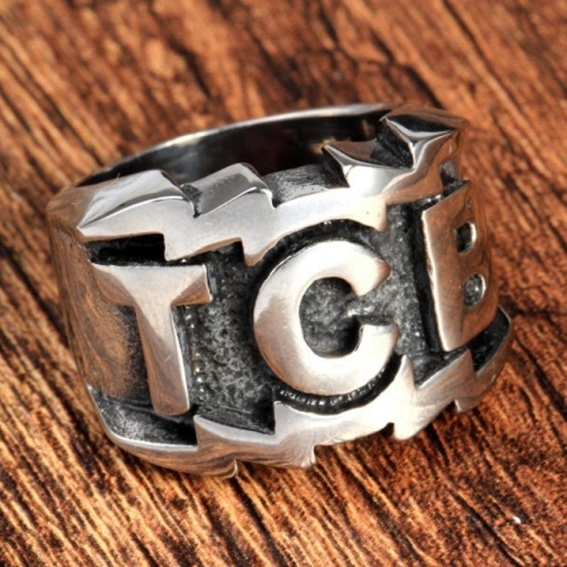 Letter TCB Metal Big Ring Men's Ring Style Retro Accessories Party Jewelry Size 7-13