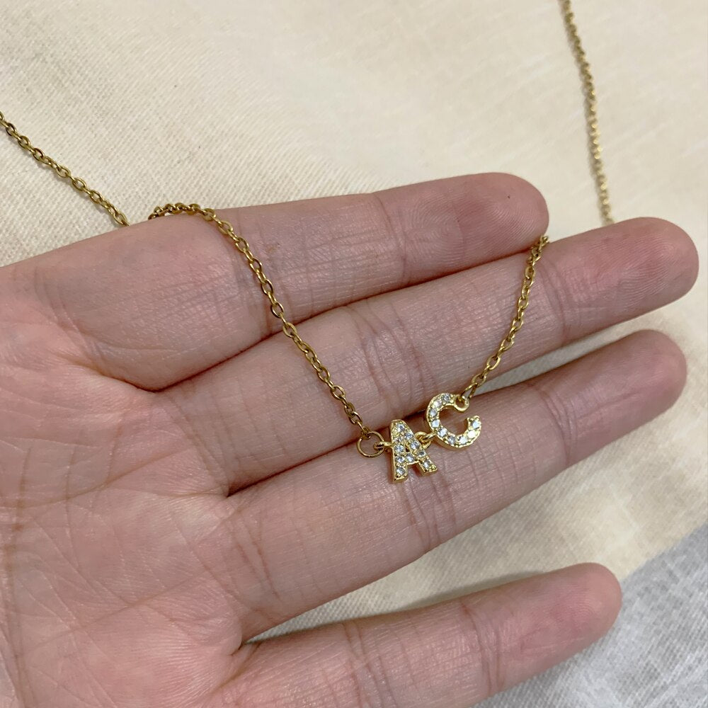 Letters Custom Name DIY 26 Initial Letter Necklace for Womem Men Trendy Gold Color CZ Alphabet Charm Stainless Steel Chain