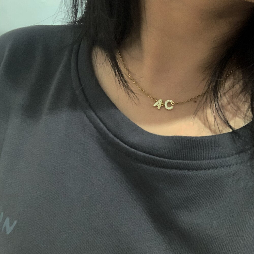 Letters Custom Name DIY 26 Initial Letter Necklace for Womem Men Trendy Gold Color CZ Alphabet Charm Stainless Steel Chain
