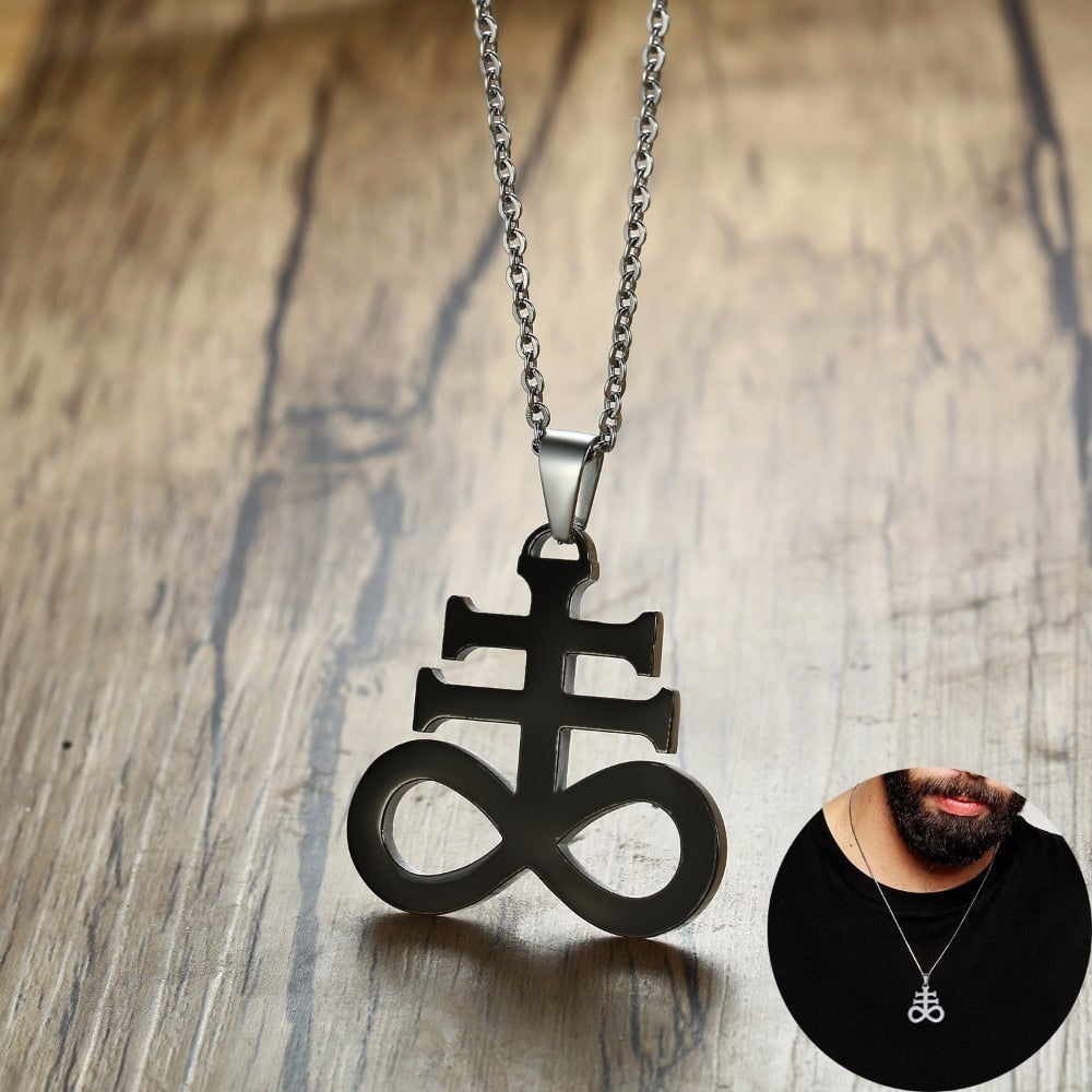 Leviathan Cross Sulphur Pendant Necklace Stainless Steel Church of Satan Satanic Inverted Crucifix Male Jewelry