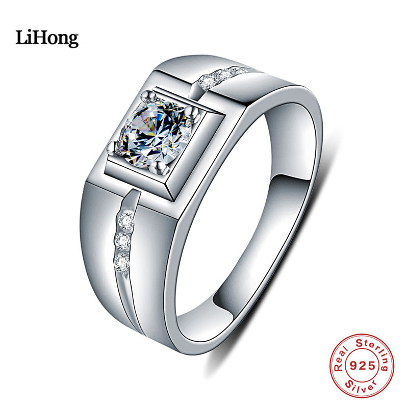 100% 925 Sterling Silver Ring AAA Zircon CZ Engagement Rings For Men Wedding Ring Jewelry