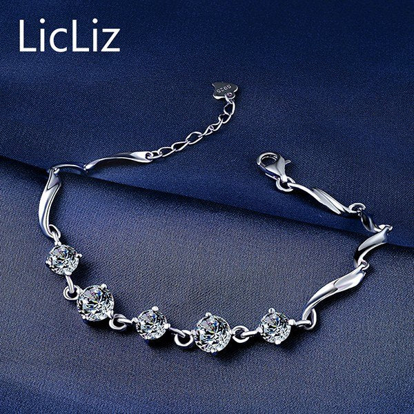 2 Colors 925 Sterling Silver Chains Bracelet Bangles For Women Cubic Zirconia Tennis Bracelets Charms Wristband LB0107