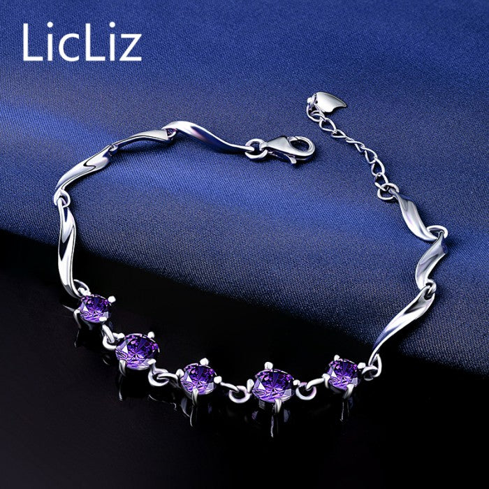 2 Colors 925 Sterling Silver Chains Bracelet Bangles For Women Cubic Zirconia Tennis Bracelets Charms Wristband LB0107