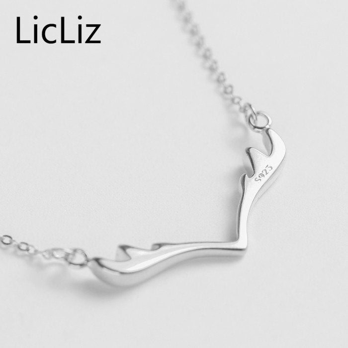 925 Sterling Silver Animal Pendants Necklace For Women Merry Christmas Deer Horns Charm Necklace Link Collar Chain LN0284