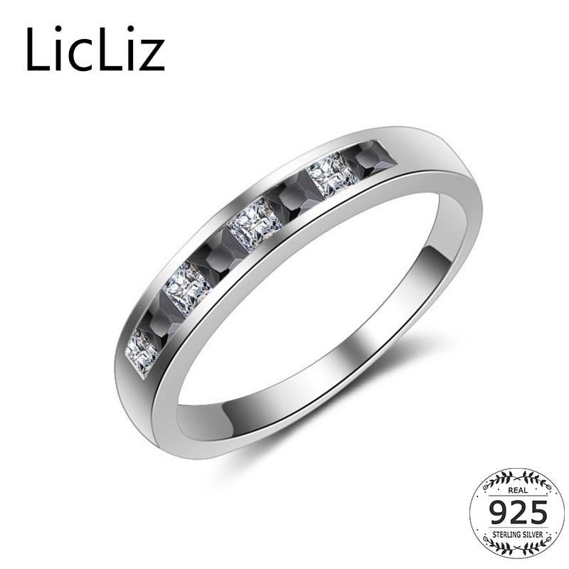 925 Sterling Silver CZ Square Wedding Band For Women And Men Cubic Zirconia Eternity Ring White Black Rings Bague LR0466
